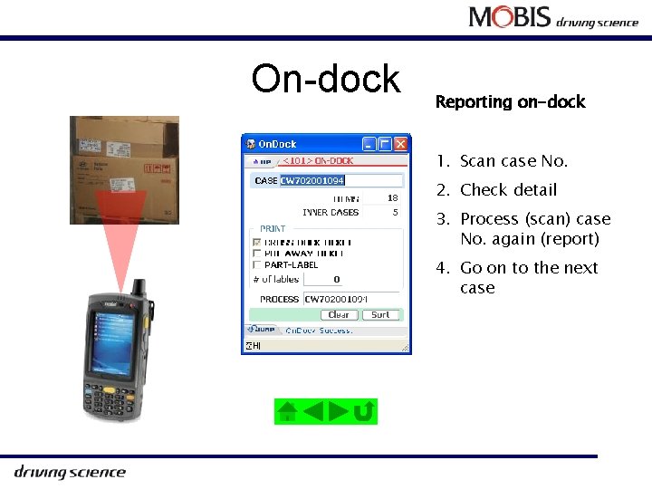 On-dock Reporting on-dock 1. Scan case No. 2. Check detail 3. Process (scan) case