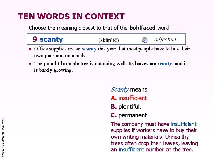 TEN WORDS IN CONTEXT Choose the meaning closest to that of the boldfaced word.