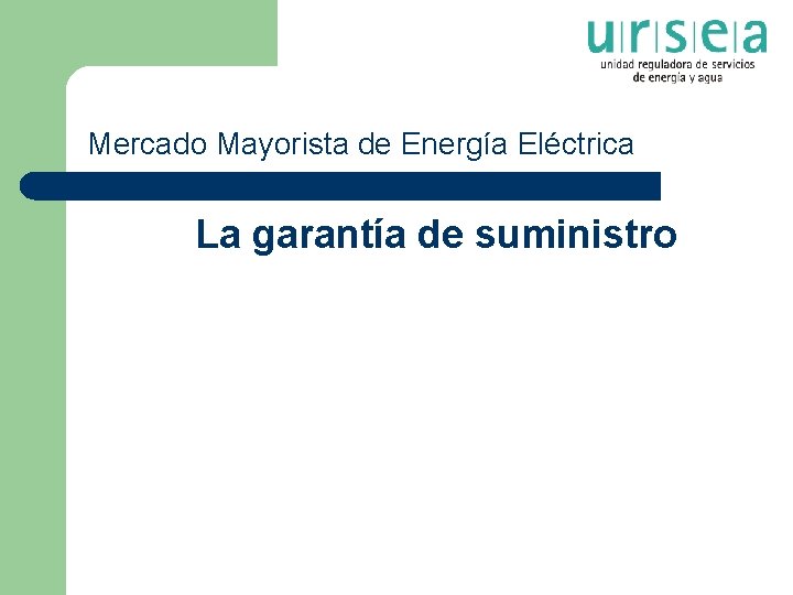 Mercado Mayorista de Energía Eléctrica La garantía de suministro 