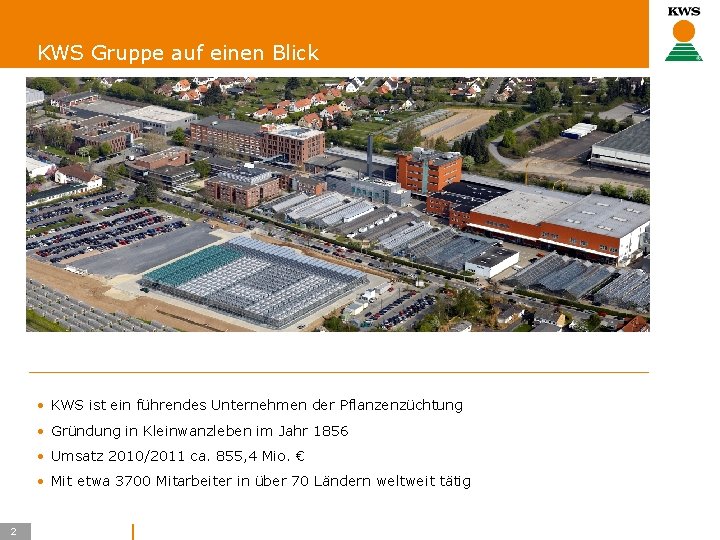 KWS Gruppe auf einen Blick • KWS ist ein führendes Unternehmen der Pflanzenzüchtung •