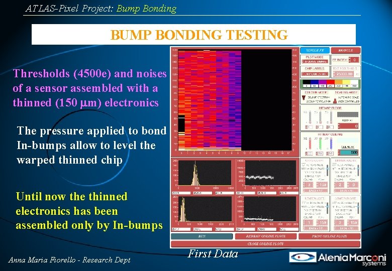 ATLAS-Pixel Project: Bump Bonding BUMP BONDING TESTING Thresholds (4500 e) and noises of a