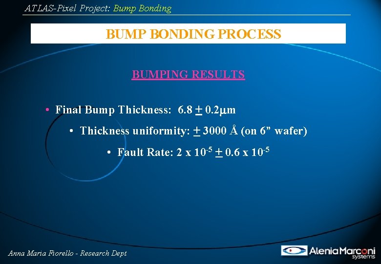 ATLAS-Pixel Project: Bump Bonding BUMP BONDING PROCESS BUMPING RESULTS • Final Bump Thickness: 6.