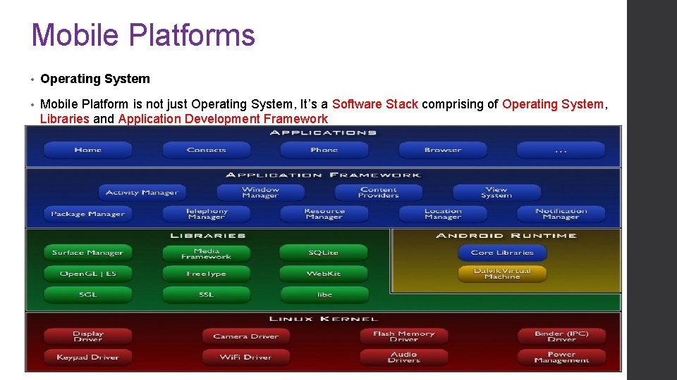 Mobile Platforms • Operating System • Mobile Platform is not just Operating System, It’s