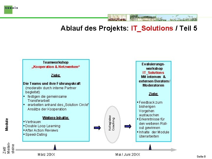 Ablauf des Projekts: IT_Solutions / Teil 5 Teamworkshop „Kooperation & Netzwerken“ Evaluierungsworkshop IT_Solutions Mit
