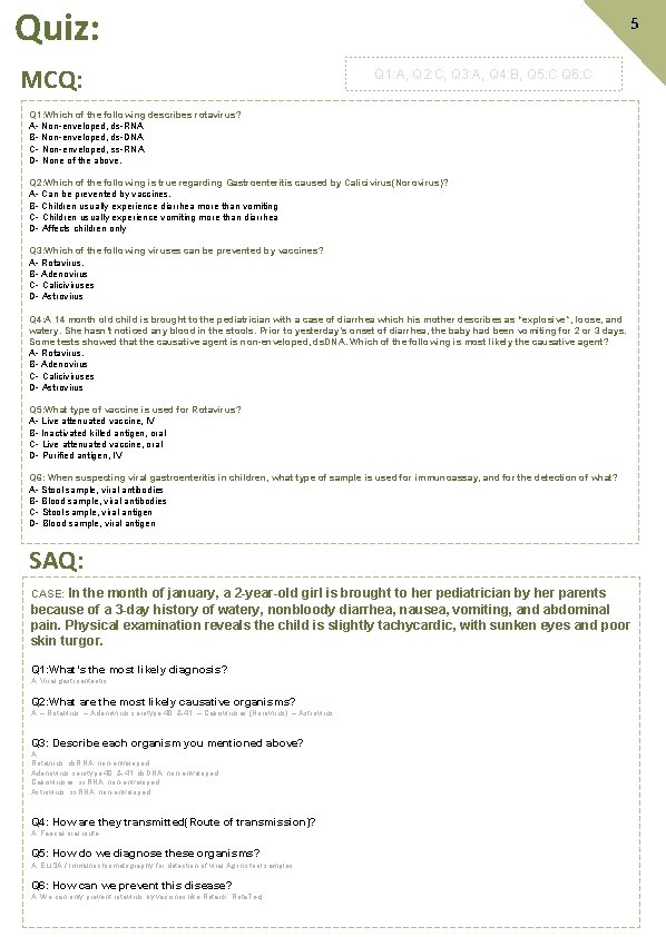 Quiz: MCQ: 5 Q 1: A, Q 2: C, Q 3: A, Q 4: