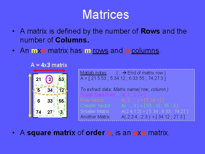 Matrices • A matrix is defined by the number of Rows and the number