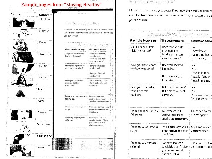 Sample pages from “Staying Healthy” 