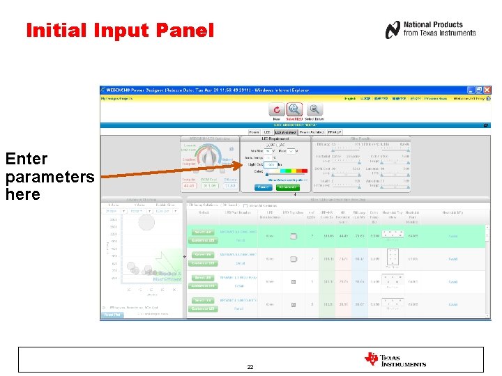 Initial Input Panel Enter parameters here 22 