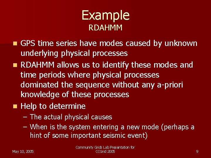Example RDAHMM GPS time series have modes caused by unknown underlying physical processes n