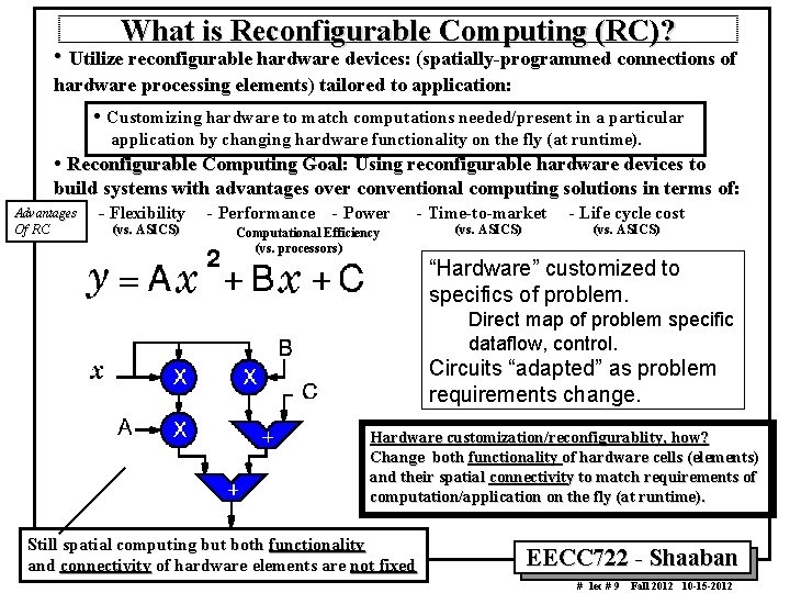 What is Reconfigurable Computing (RC)? • Utilize reconfigurable hardware devices: (spatially-programmed connections of hardware