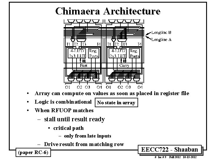 Chimaera Architecture • Array can compute on values as soon as placed in register