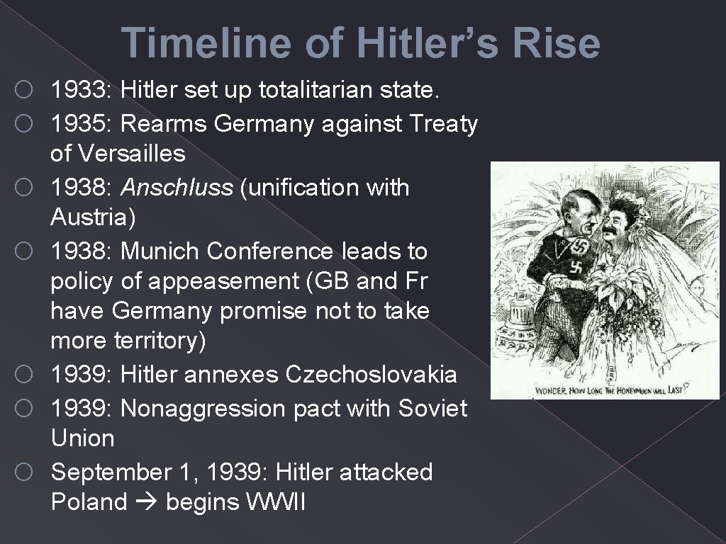 o o o o Timeline of Hitler’s Rise 1933: Hitler set up totalitarian state.