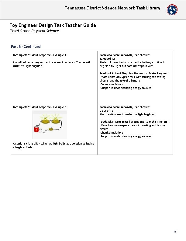 Tennessee District Science Network Task Library Toy Engineer Design Task Teacher Guide Third Grade