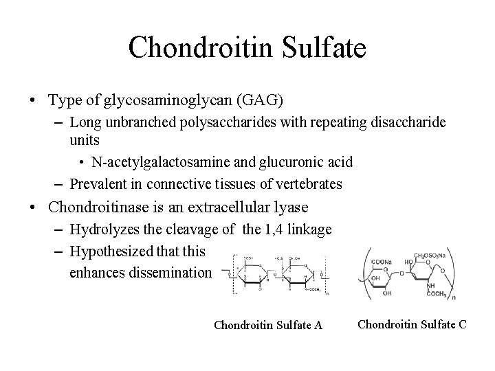 Chondroitin Sulfate • Type of glycosaminoglycan (GAG) – Long unbranched polysaccharides with repeating disaccharide