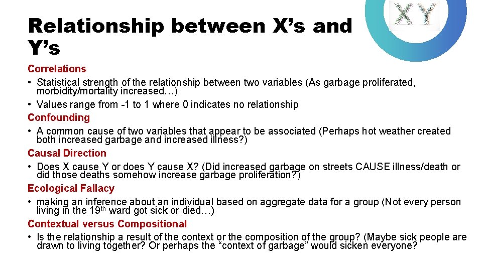 Relationship between X’s and Y’s Correlations • Statistical strength of the relationship between two