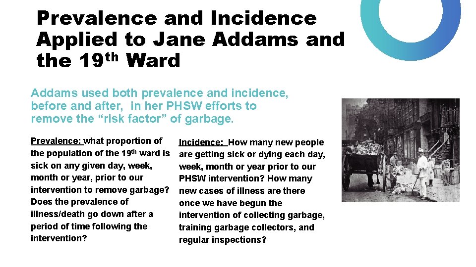 Prevalence and Incidence Applied to Jane Addams and the 19 th Ward Addams used