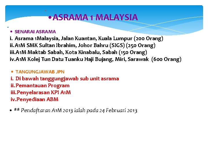  • ASRAMA 1 MALAYSIA • SENARAI ASRAMA i. Asrama 1 Malaysia, Jalan Kuantan,