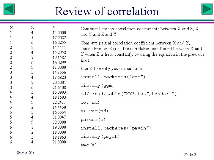 Review of correlation X 1 1 1 2 2 2 3 3 4 4 Review of correlation X 1 1 1 2 2 2 3 3 4 4