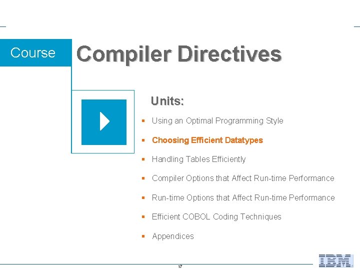 Course Compiler Directives Units: § Using an Optimal Programming Style § Choosing Efficient Datatypes