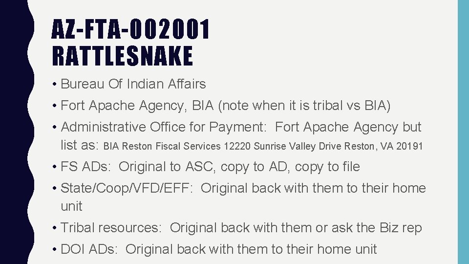 AZ-FTA-002001 RATTLESNAKE • Bureau Of Indian Affairs • Fort Apache Agency, BIA (note when