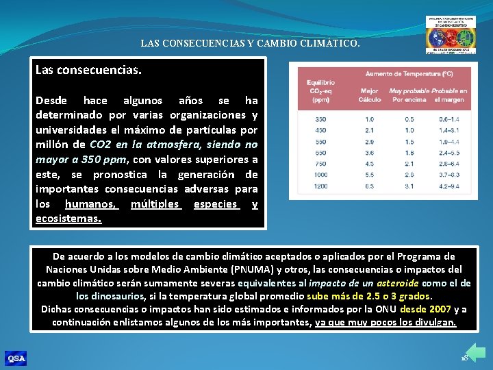 LAS CONSECUENCIAS Y CAMBIO CLIMÁTICO. Las consecuencias. Desde hace algunos años se ha determinado