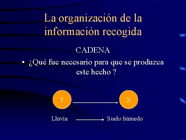 La organización de la información recogida CADENA • ¿Qué fue necesario para que se