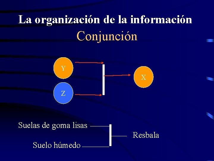 La organización de la información Conjunción Y X Z Suelas de goma lisas Resbala