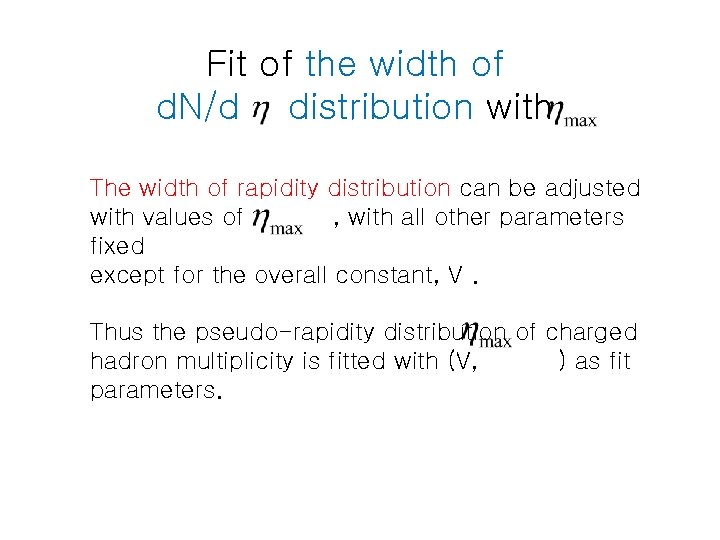 Fit of the width of d. N/d distribution with The width of rapidity distribution