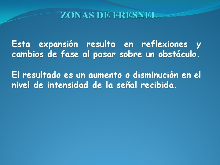 ZONAS DE FRESNEL Esta expansión resulta en reflexiones y cambios de fase al pasar