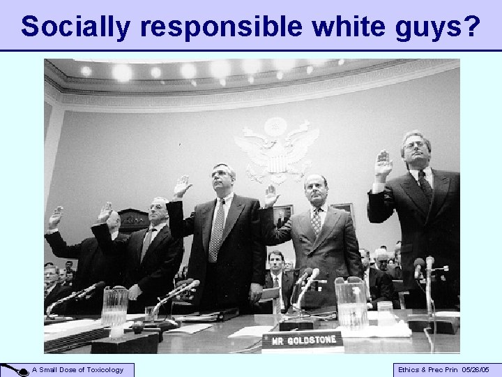 Socially responsible white guys? A Small Dose of Toxicology Ethics & Prec Prin 05/26/05