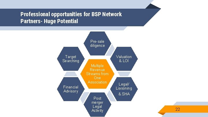 Professional opportunities for BSP Network Partners- Huge Potential Pre-sale diligence Target Searching Valuation &