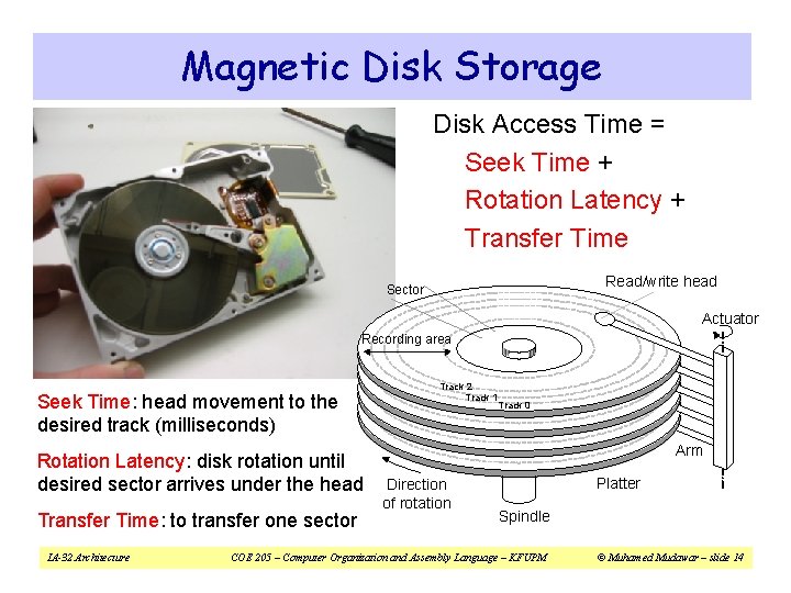 Magnetic Disk Storage Disk Access Time = Seek Time + Rotation Latency + Transfer