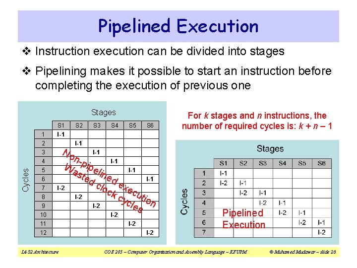 Pipelined Execution v Instruction execution can be divided into stages v Pipelining makes it Pipelined Execution v Instruction execution can be divided into stages v Pipelining makes it