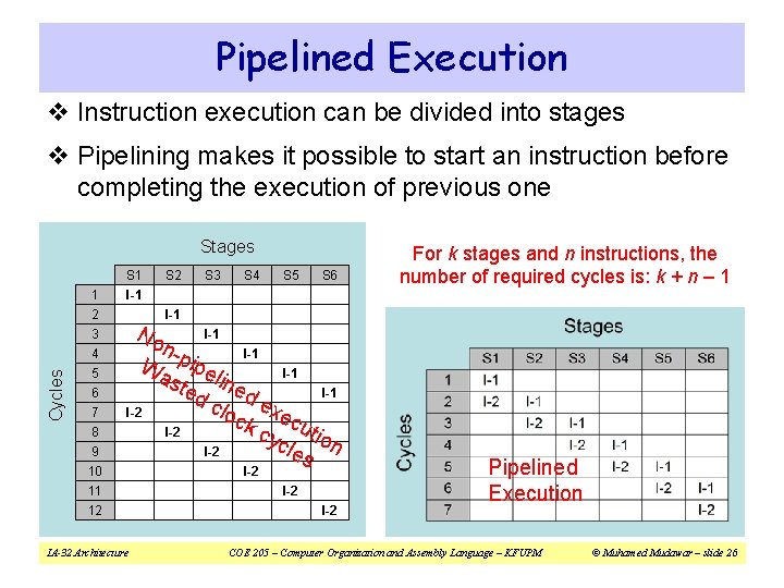 Pipelined Execution v Instruction execution can be divided into stages v Pipelining makes it