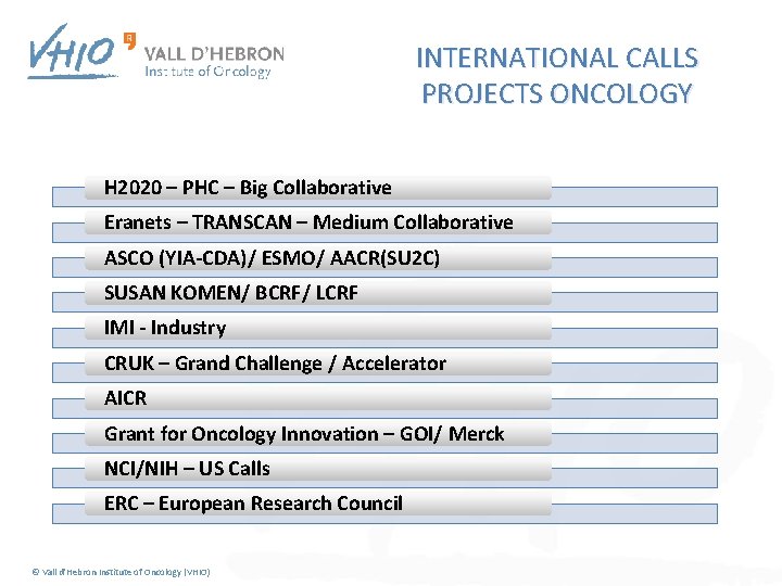 INTERNATIONAL CALLS PROJECTS ONCOLOGY H 2020 – PHC – Big Collaborative Eranets – TRANSCAN