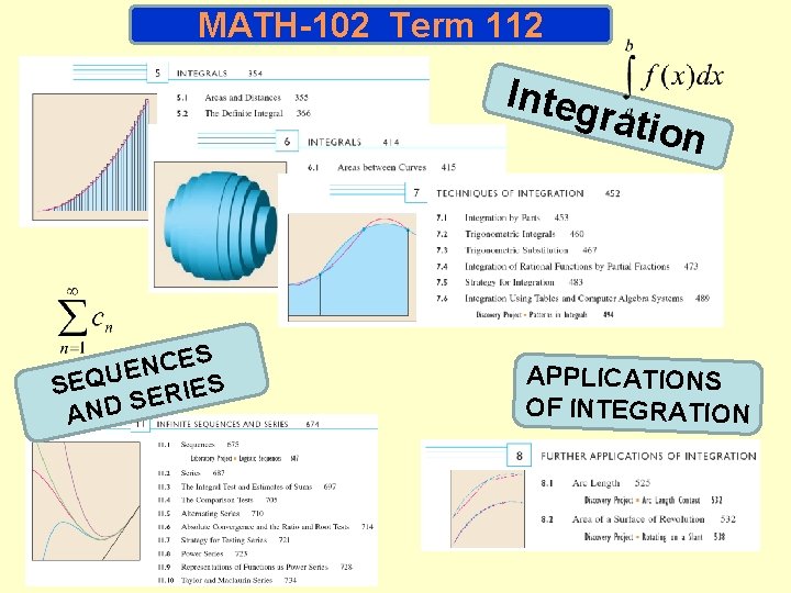 MATH-102 Term 112 Integ ratio n ES C N E SEQU ERIES S AND