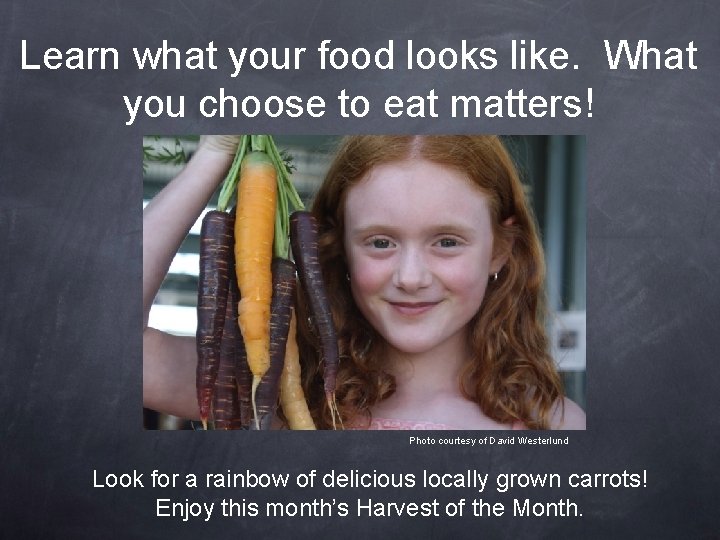 Learn what your food looks like. What you choose to eat matters! Photo courtesy