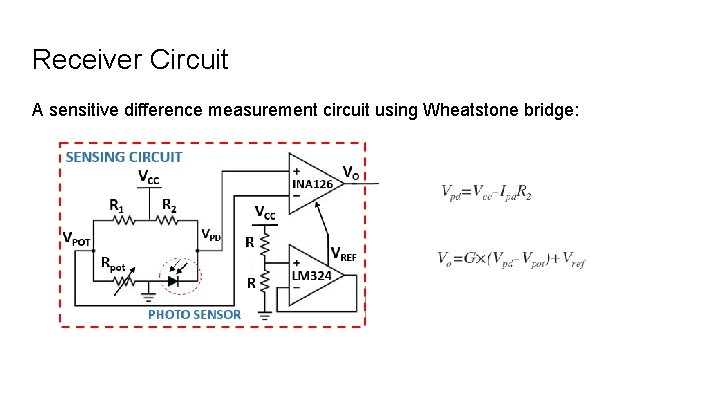 Receiver Circuit A sensitive difference measurement circuit using Wheatstone bridge: 