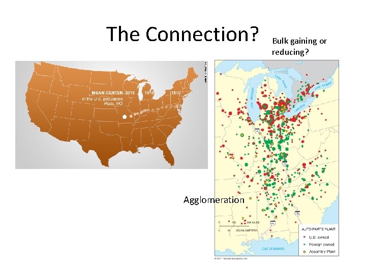 The Connection? Agglomeration Bulk gaining or reducing? 