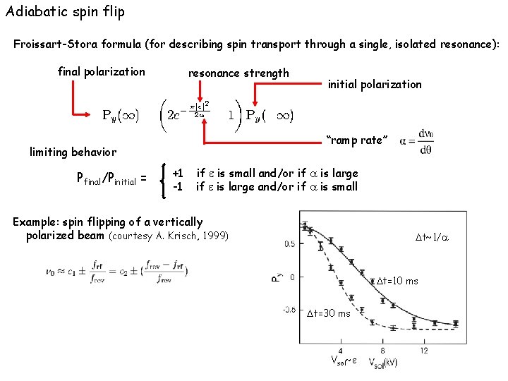 Adiabatic spin flip Froissart-Stora formula (for describing spin transport through a single, isolated resonance):
