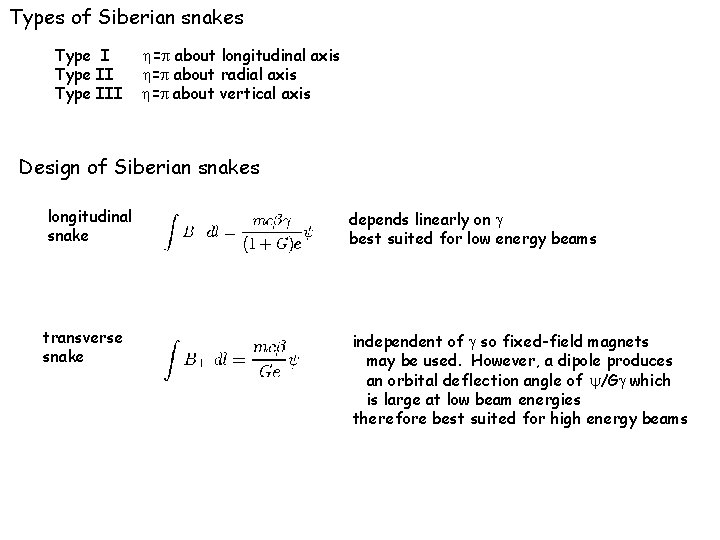 Types of Siberian snakes Type III = about longitudinal axis = about radial axis