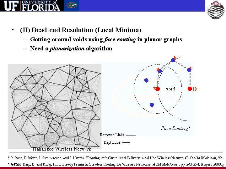  • (II) Dead-end Resolution (Local Minima) – Getting around voids using face routing