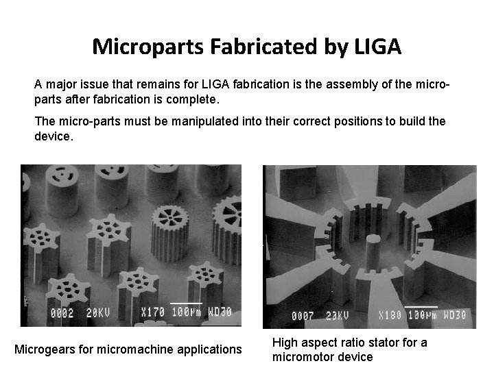 Microparts Fabricated by LIGA A major issue that remains for LIGA fabrication is the