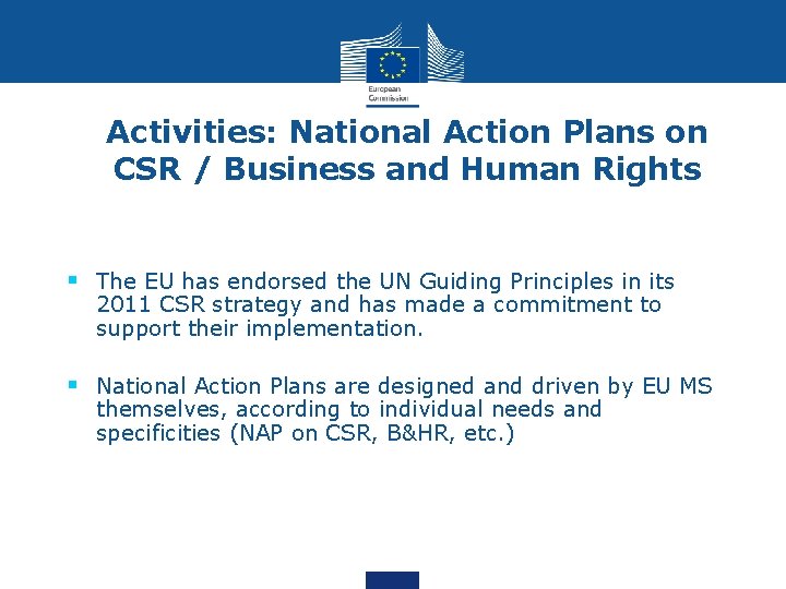 Activities: National Action Plans on CSR / Business and Human Rights § The EU