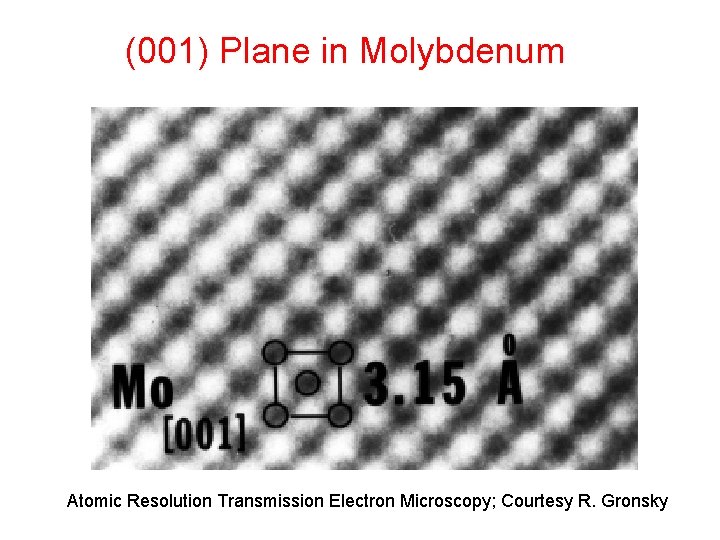 (001) Plane in Molybdenum Atomic Resolution Transmission Electron Microscopy; Courtesy R. Gronsky 