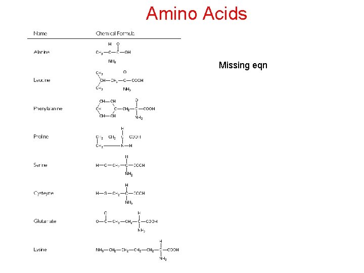 Amino Acids Missing eqn 