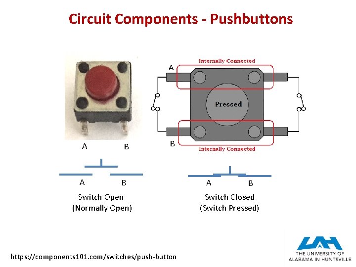 Circuit Components - Pushbuttons A A B B Switch Open (Normally Open) https: //components