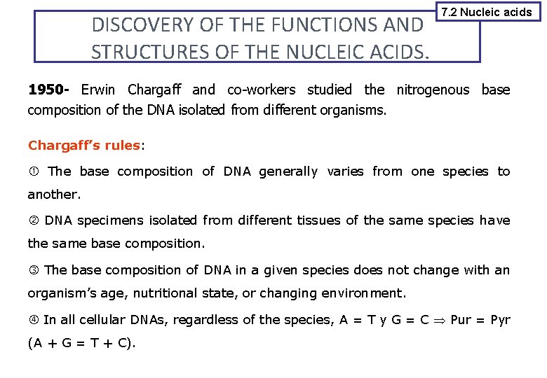DISCOVERY OF THE FUNCTIONS AND STRUCTURES OF THE NUCLEIC ACIDS. 7. 2 Nucleic acids