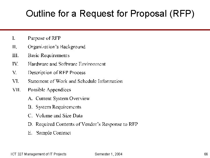 Outline for a Request for Proposal (RFP) ICT 327 Management of IT Projects Semester