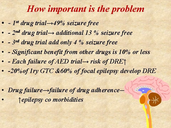 How important is the problem • - 1 st drug trial→ 49% seizure free